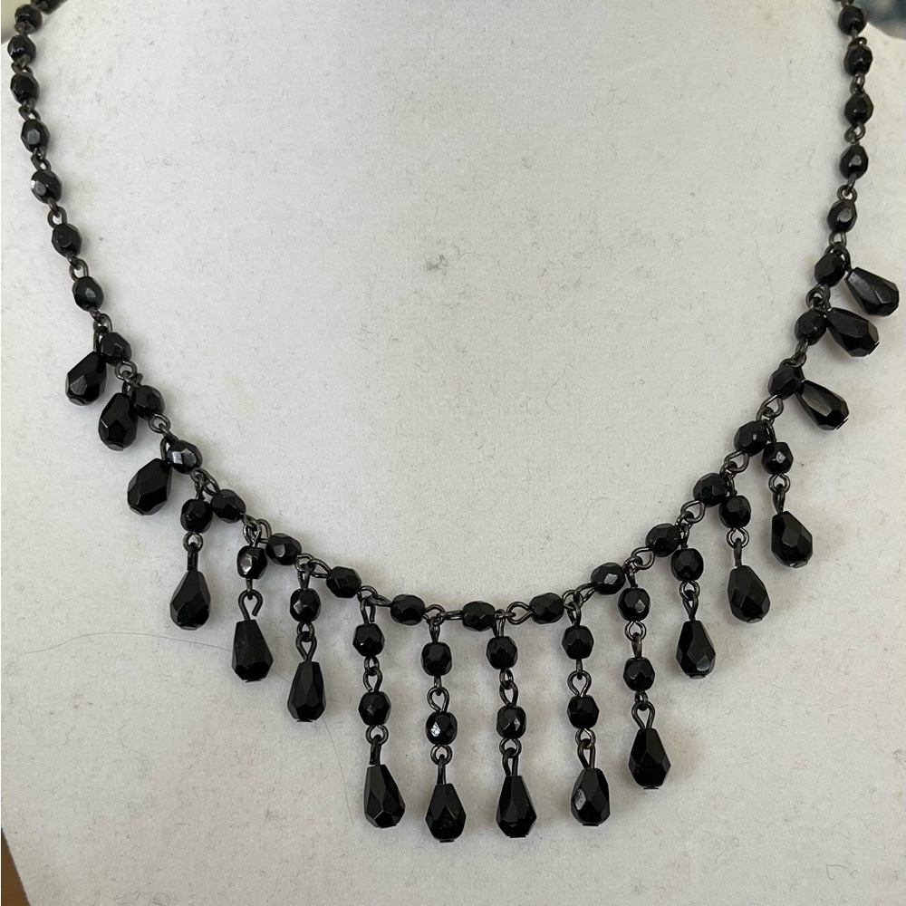 Elegant Vintage Black Beaded Necklace 1928 brand